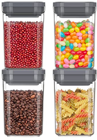 MR.SIGA 4 Pack Airtight Food Storage Container Set, BPA Free Kitchen Pantry Organization Canisters with One-handed Leak Proof Lids, 1L / 33.8oz, Medium, Gray