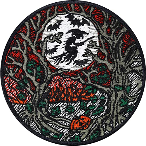 HEXE Aufkleber Grusel Aufnäher Hexen Patch Premium Applikation mit Stickerei - Halloween Deko Kostüm Aufbügler Vollmond Hexenbesen Bügelbild zum annähen | Fledermaus Sticker - 80x80mm