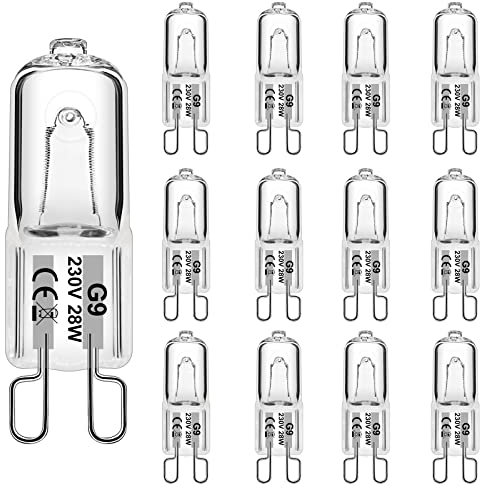 WeshLMPO Glühbirne G9 12 Stücke Halogen G9 28W Dimmbar Halogen Leuchtmittel G9 2700K für Backofen 300 Grad.