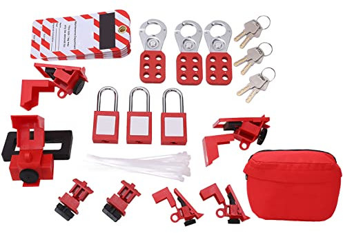 Kit D'étiquetage de Consignation électrique Loto Tag Hasp Cadenas Disjoncteur Dispositif de Verrouillage Sac de Rangement Résistant à la Corrosion Hautes Températures pour Usage Industriel