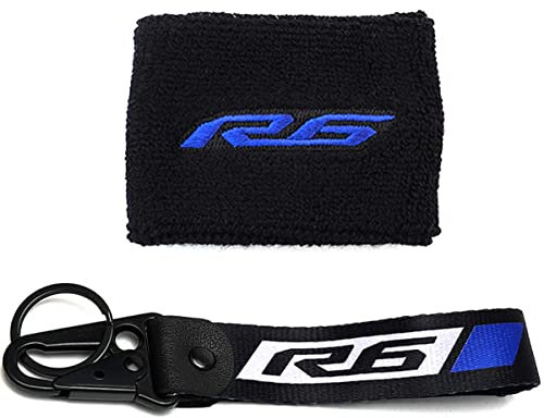 Motorrad-Frontbremsflüssigkeitsbehälter, Öltanksocke und Schlüsselanhänger, Schlüsselanhänger für Yamaha R6 1999–2021 2022, YZF R6 R6S (blau), blau