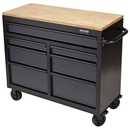 BUNKER 08216 Workbench Roller Tool Cabinet, 7 Drawer, 41 Inch, Grey