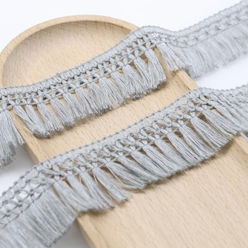 Yalulu 10 Yards Quaste Fransenborte Fransenband Quaste Trim Band Fringe Borte Fransen Quasten Trim Fransen Spitzenborte Dekoband für Kleidung,Kostüme,DIY Nähen (Grau)