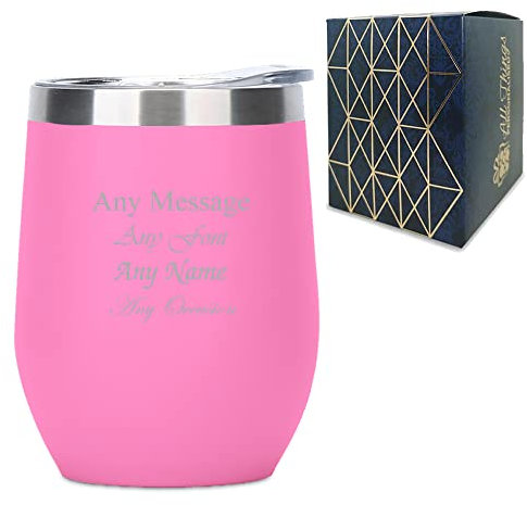 Personalised Engraved Neon Pink Insulated Travel Cup, Personalise with Any Message for Any Occasion, Stylize with a Variety of Fonts, Gift Box Included, Laser Engraved