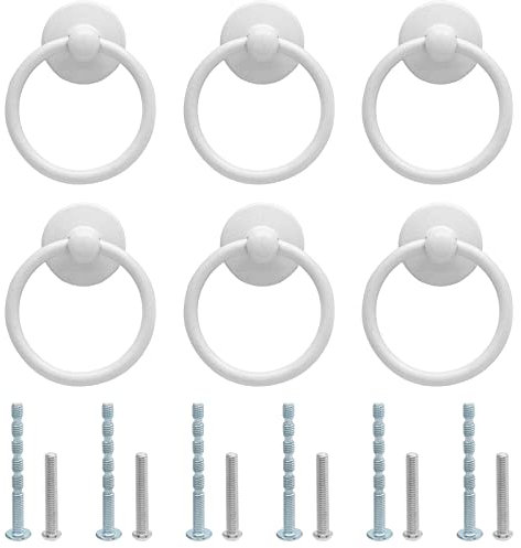 Bonsicoky 6 Stück weiße Ringgriffe, runde Ring-Schubladen, für Schrank, Schubladen, Kommoden, Schrank, Kleiderschrank, Einzelloch