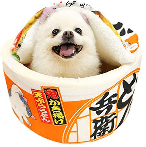 Jeanny Cat Bed for Indoor Cats Winter Warm Soft Plush Cat House Shelter Instant Noodle Bowl Shape Cat Cave Bed Pet Nest for Small Pets Puppies Cats