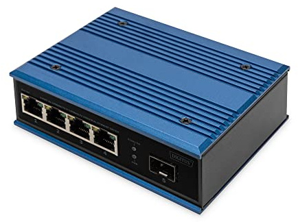 DIGITUS Industrieller 4+1 Port Fast Ethernet Switch Unmanaged, 4 RJ45-Anschlüsse 10/100 Mbits