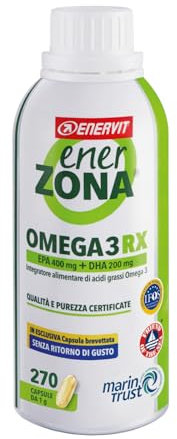 Enervit, Enerzona Omega 3 RX 270 Capsule da 1g Senza Ritorno di Gusto, Integratore Omega 3 IFOS, Acidi Grassi per Cuore, Vista e Cervello, Olio di Pesce 1000mg, Fish Oil Senza Glutine