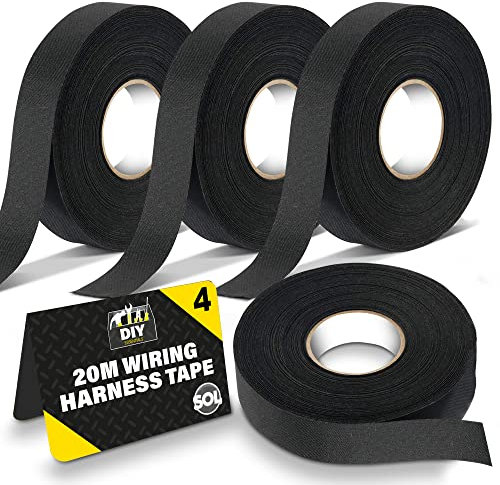 SOL 4pk 20m Wiring Harness Tape, Black Loom Binding Felt for Cars, Motorcycle, Durable and Flexible, Heat-Resistant Adhesive Fabric Cloth Strip, Ideal for Automotive Electrical Wire Cable Management