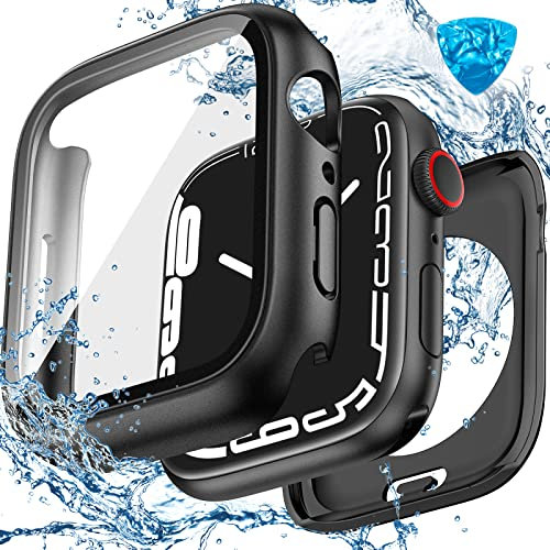 HWeggo Funda para Apple Watch SE 3rd/SE 2nd Generation/SE/Series 6/5/4 SE 40mm Funda Protector de Pantalla Vidrio Templado, Cobertura Completa Claridad Dura Iwatch Estuche,Anti-Rasguños,Negro