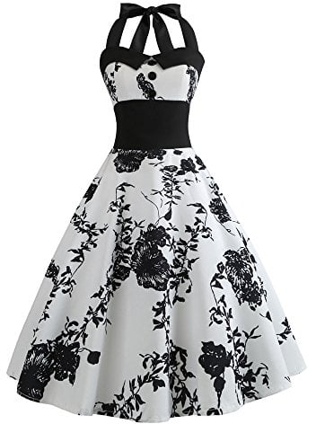 MeiLyviba Kleider Damen 50er 60er Jahre Kleid Hepburn Stil Rockabilly Retro Kleider Neckholder 1950Er Abendkleider Hepburn Kostüm Petticoat Kleid Vintage Cocktailkleid