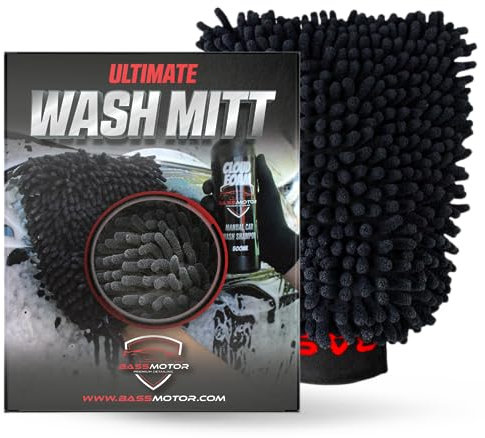 Bass Motor Gant de Lavage Premium de Voiture en Microfibre, Nettoyage Doux et sûr sans Rayures, Gant de Nettoyage de Voiture et de Moto, Réutilisable - Wash Mitt