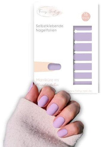 Fairy Nail Nagelfolien einfarbig | Nagellackstreifen für Fingernägel | 16 Nagelsticker für die perfekte Maniküre Zuhause (Lavendel)