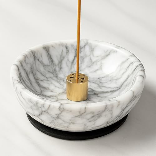 SHICANGSHIYE Porte-encens en marbre cool – Inspiré du Japon, ensemble multi-bâtons et brûleur en laiton, idéal pour l'aromathérapie et la décoration d'intérieur