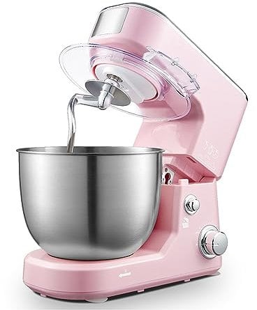 Stand Mixer Food Mixer Electric 4L Stainless Steel Mixing Bowl 6 Speed Adjustable 600W Tilt Head Food Mixer with Splash Guard for Cake, Batter, Bread, Desserts and More (Color : Pink)