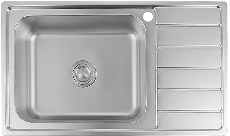 Omeere Fregadero de cocina moderno de acero inoxidable empotrado, 86 x 50 cm, 1 lavabo