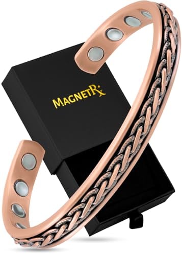 MagnetRX® Reines Kupfer Magnetarmband - Magnetische Kupferarmbänder für Männer – Verstellbarer Armreif Herren, Herrenarmband (Copper Woven Inlay)