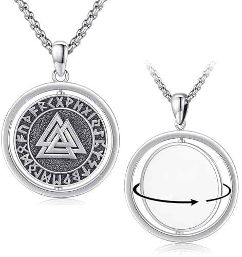 Wikinger Geschenke für Männer 925 Sterling Silber Wikinger Kette Viking Halskette Vegvisir Anhänger Odin Kette WikingerZeichen Medaille Wikinger Schmuck für Herren Damen Mann