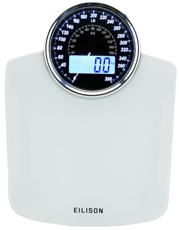EILISON Highly Advance 2-in-1 Digital & Analog Weighing Scale for Body Weight-400lbs, 4 High Precison GX Sensor Accurate, Thick Tempered Glass, Extra Large Display (White)