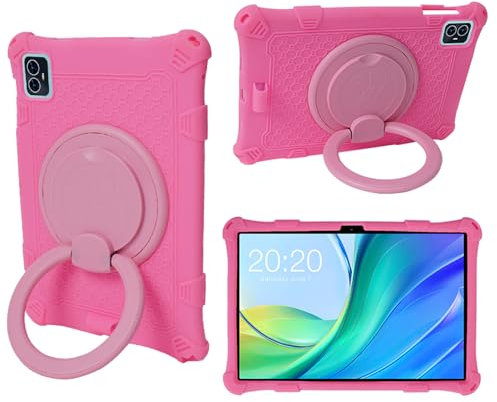 AKNICI Custodia Universale Silicone per TECLAST M50 / TECLAST M50HD / TECLAST M50 Pro Tablet 10.1 Pollici, Protettiva Cover con 360° Supporto Rotante e Maniglia/Penna Holder, Rosa