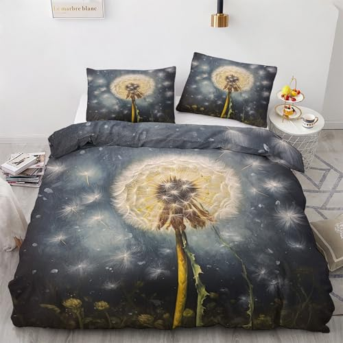 GEDAEUBA Pusteblume Bettwäsche 135x200 Winter - Blumen Bettbezug 135 x 200 2er Set, Wendebettwäsche und Kissenbezug 80x80, Weiche & Angenehme & Warme Mikrofaser Bettwäsche-Sets mit Reißverschluss