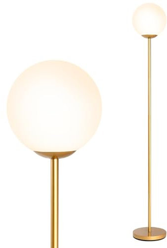 TANGZON Floor Lamp, Sphere Standing Lamp with Brushed Globe Lampshade, Foot Switch, E27 Socket & Weighted Base, Metal Pole Tall Reading Light for Living Room Bedroom Office (1 Light)