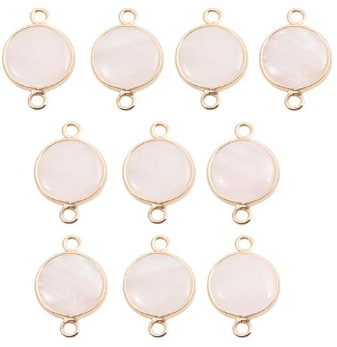 Beebeecraft 1 Scatola 10 Pezzi Gemme Link Ciondoli Quarzo Rosa Naturale Rosa Dorato Piatto Rotondo Pietra Pendenti Ciondoli Connettori per Collana Bracciale Orecchino Portachiavi Creazione
