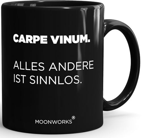 MoonWorks Tasse Spruch Wein Lustig Carpe Diem Sarkasmus Geschenk Büro Anti-Motivation Carpe Vinum schwarz standard