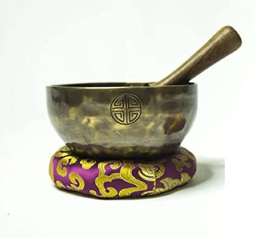 HomeAdri Bol chantant antique rare pleine lune de 12,7 cm – Bol de prière tibétain livré avec coussin de repos, maillet et bâton – Fabriqué au Népal