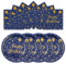 EVYIENEN Lot de 50 assiettes et serviettes en carton bleu et doré, 25 x 17,8 cm, assiettes à dessert 25 x 16,5 cm, serviettes de fête jetables, assiettes en carton, pour anniversaire, fête