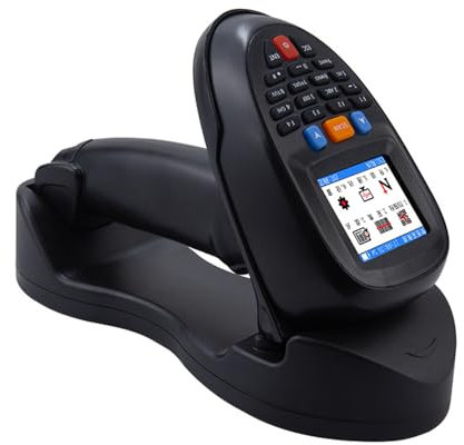 Rouge Lumière Lecteur de Codes à Barres sans Fil 2,4 GHz Lecteur de Code Barres Écran 2,2 Pouces Collecteur de données Barcode Scanner avec Base de Chargement Collecte de données