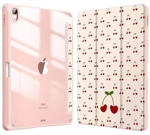 Fintie Hybrid Hülle für iPad Air 11 Zoll M3 2025/ M2 2024, iPad Air 5/4 Gen (2022/2020) 10,9 Zoll mit Stifthalter - Stoßfeste Schutzhülle mit transparenter Hartschale auf der Rückseite, Kirsche