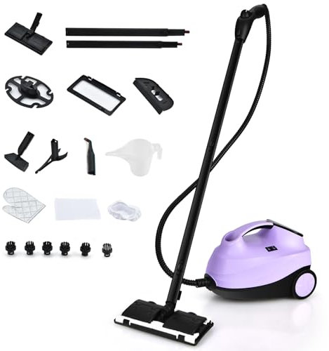 GYMAX Pulitore a Vapore Professionale 2000W per Uso Domestico, Scopa a Vapore (Viola)