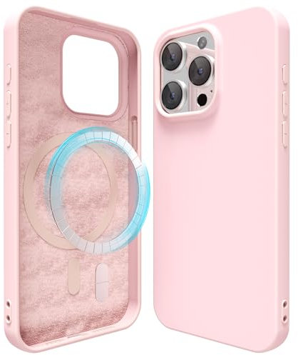 oakxco Silicone Case for iPhone 15 Pro Compatible with Magsafe Magnetic Wireless Charging, Slim Thin Soft Rubber Gel with Magnet, Matte TPU Mag Cover for Women Men, Light Pink