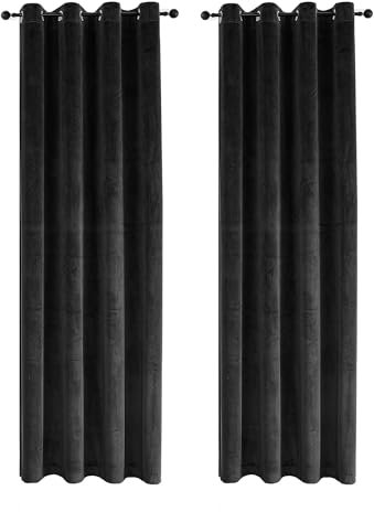 TiborTex Samt Vorhang 2er Set Schwarz Ösen 140x145 cm Verdunkelung Samt weich Blickdicht Gardine Schlafzimmer Wohnzimmer abdunkelnd Ösenvorhang