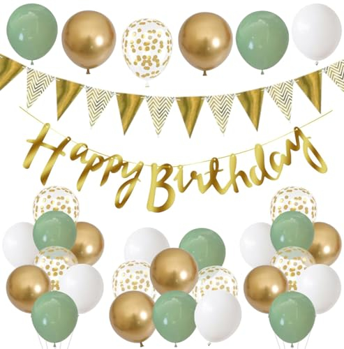 Ballons Anniversaire Decoration Vert Or Ballon Hélium Anniversaire Ballons de baudruche, Deco Anniversaire Guirlande Anniversaire Happy Birthday Bannière, Ballon Confettis pour Adulte Enfant Garçon