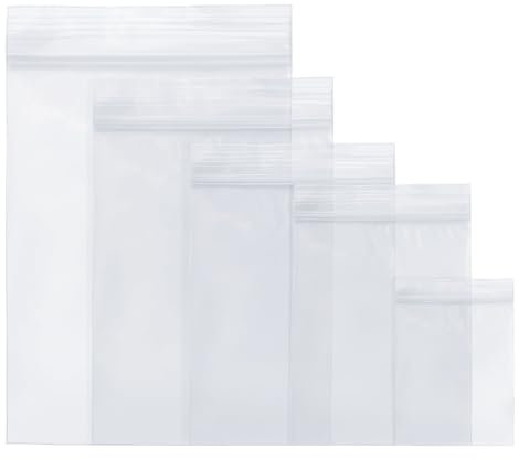 Baxcdyswe Lot de 500 Sachet Plastique Transparent, 5 Tailles Zip Pochon Plastique Sacs à Fermeture, Sachets Plastiques Transparents Refermables en Film Plastique PE Solide, Convient Usage Alimentaire