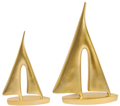 Moderne Skulpturen, Heimdekoration, goldfarbenes Segelboot-Dekor, Bootsdekorationen, Statuen-Dekor, Kunst-Skulpturen und Statuen, Segelboot-Geschenke, Heimbüro, Badezimmer, Regal-Dekoration, nautische