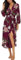 PrinStory Dressing Gown For Women Lightweight 3/4 Sleeve V Neck Long Kimono Robes Ladies Bathrobe Soft Sleepwear Loungewear (Floral Wine Red, L)