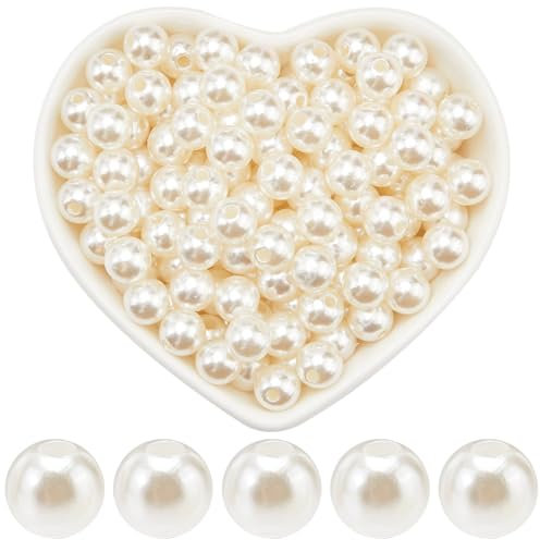 SOFPLATE 500 Stück 8mm Weiße Perlen Acrylperlen Runde Lose Perlen Mit Loch Bastelperlen Abstandsperlen Für Schmuckherstellung Zubehör Zum Selbermachen von Halsketten Armbändern Ohrringen Ringen Vasenf