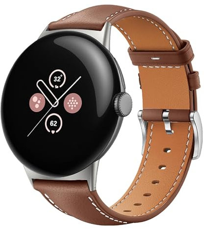 GIOPUEY Cinturini Compatibile con Google Pixel Watch 4 45mm/3 45mm, vera pelle Cinturino [Resistente All'usura] [Traspirante] - Brown