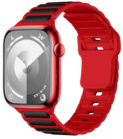 Compatible with Apple Watch Strap 49mm 46mm 45mm 41mm 40mm Dual-Colour Silicone Band, Soft Replacement Bands for iWatch Strap Series 10/9/8/7/6/5/4/Se/Ultra2 (Red&Black,44/45/46/49mm)