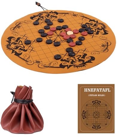 Hnefatafl- Viking Chess Set,Traditional Two-Player Board Strategy Game,Leather Play Mat,Wooden Chess Pieces,Drawstring Design,Easy for Store & Travel,Great Gift for Vintage Game Lovers