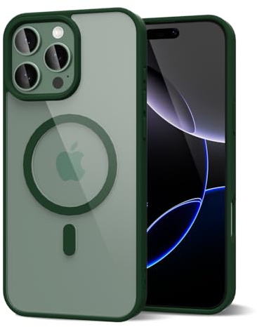 oakxco for iPhone 16 Pro Max Case Clear Magnetic Compatible with Magsafe, Thin Slim Transparent Non Yellowing, Hybird Soft Silicone Bumper & Hard Plastic Protective Cover for Women, Dark Green