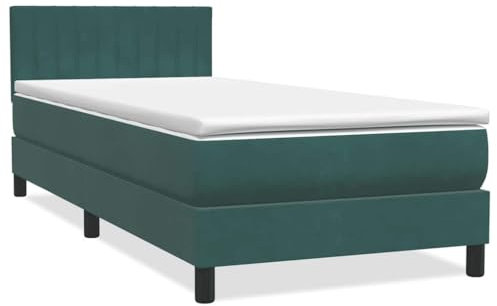 vidaXL Boxspringbett mit Matratze Dunkelgrün 80x220 cm Samt, Bett, Bettrahmen, Einzelbett, Schlafzimmermöbel, Lattenrost, Samtbett, Polsterbett