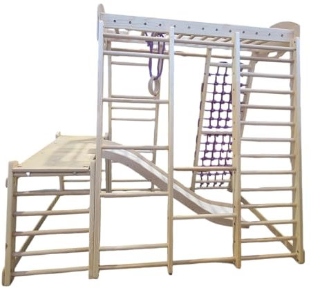 Kinder zu Hause aus Holz Spielplatz mit Rutschbahn ˝Akvarelka-Plus-1-1-LAK˝ Kletternetz Ringe Kletterwand, EU-Warenlager, Zertifikat!