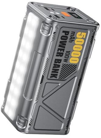 ZYT-DHRUCB Power Bank Portable Charger, 50000mAh High Capacity 100W Fast Charging Power Bank, with 4 Outputs and LCD Display for Smartphone, Tablets,Grey