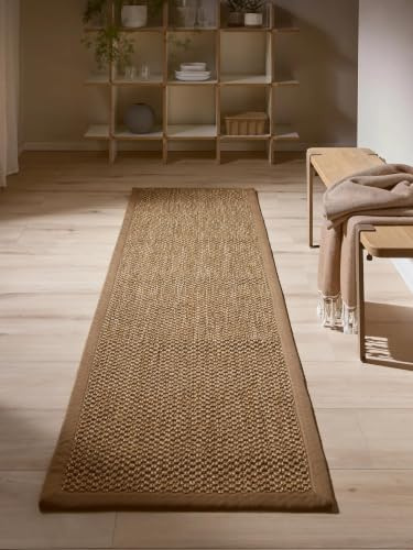 benuta Pure Sisalteppich Greta - Creme 70x300 cm - 100% Sisal - Läufer & im Style: Bordüre, Uni, Natural Living, Scandi Living - Pflegeleicht für Wohnzimmer Schlafzimmer