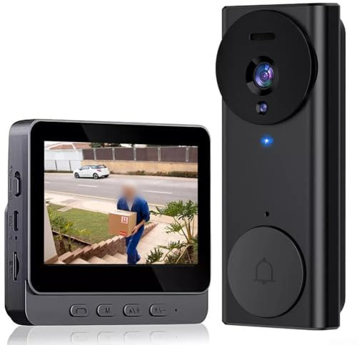 Vootnifig Wireless Video Doorbell with 4.3 Monitor Screen Two Way 130° Wide Angle Smart Door Bell Camera System Rechargeable Battery