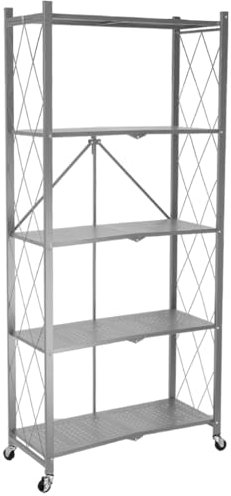 Robustes mobiles Regal mit 5 Etagen, mit Rollen, 70 cm breit, Metall-Aufbewahrungsregal für Küche, Wohnzimmer, Schlafzimmer, Büro, Garage, 163 cm hoch, Hellgrau